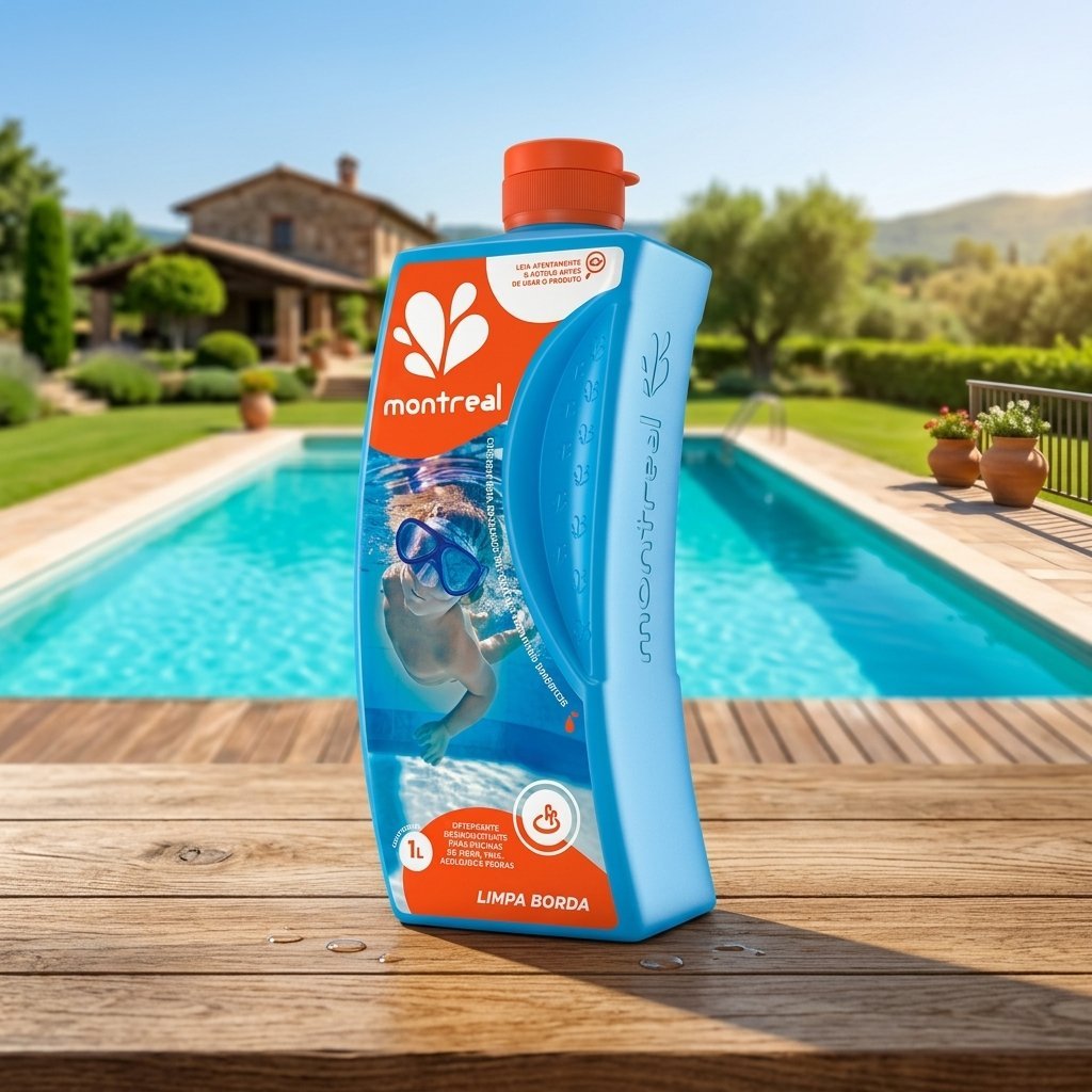 Frasco de Limpa Borda Montreal 1 Litro para limpeza de piscinas de fibra, vinil e azulejo