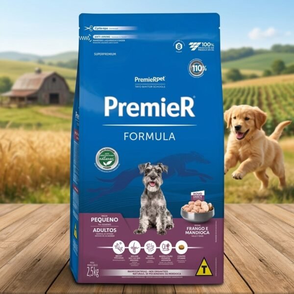 Pacote de Ração Premier Pet Cães Adultos Raças Pequenas Frango e Salmão 2,5kg