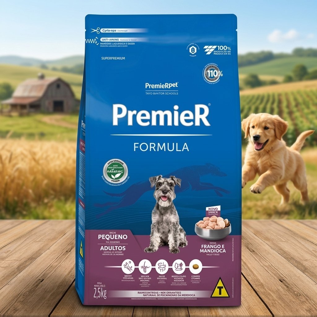 Pacote de Ração Premier Pet Cães Adultos Raças Pequenas Frango e Salmão 2,5kg