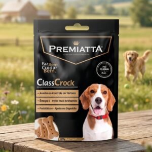 Biscoito Premiatta Classcrock 400g para cães, embalagem frontal com logo e biscoitos visíveis