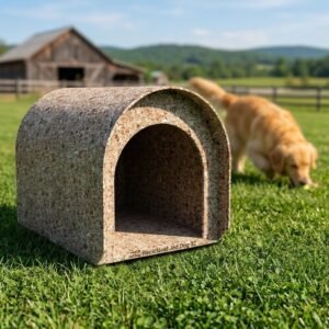 Casinha Reciclável Jed Dog 02 para cães, feita de material sustentável, cor neutra, design moderno.