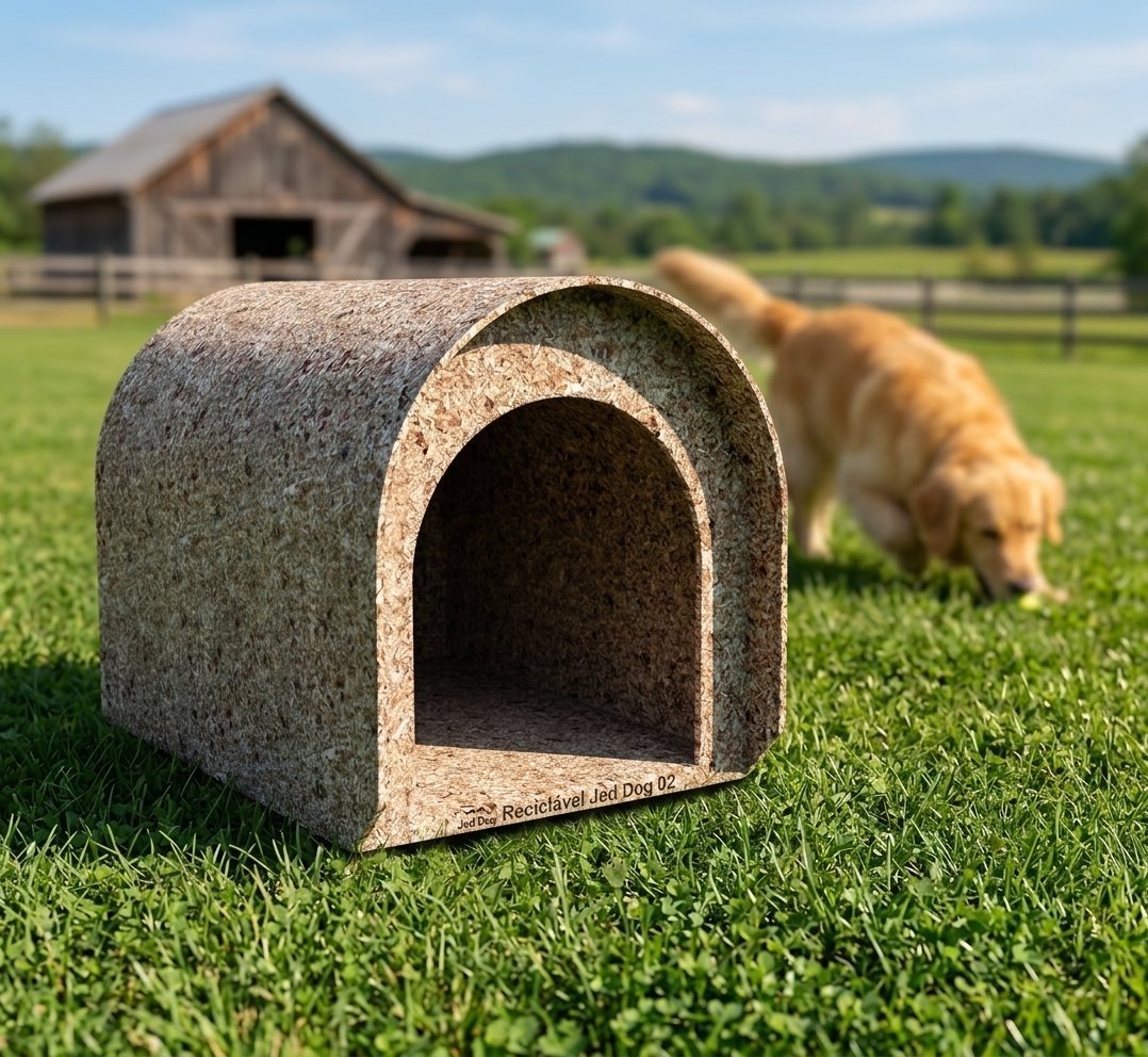 Casinha Reciclável Jed Dog 02 para cães, feita de material sustentável, cor neutra, design moderno.