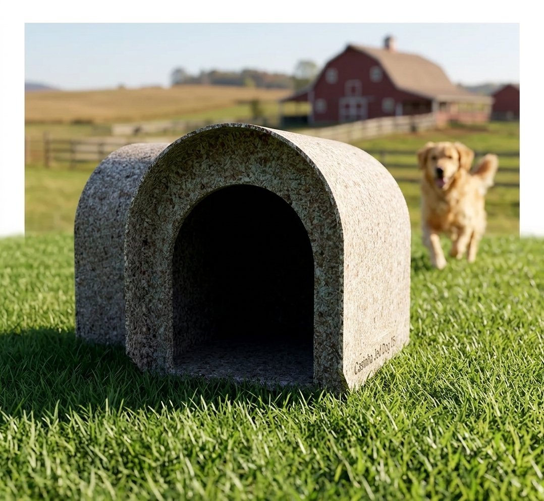 Casinha Reciclável 05 para cães, vista frontal, material sustentável