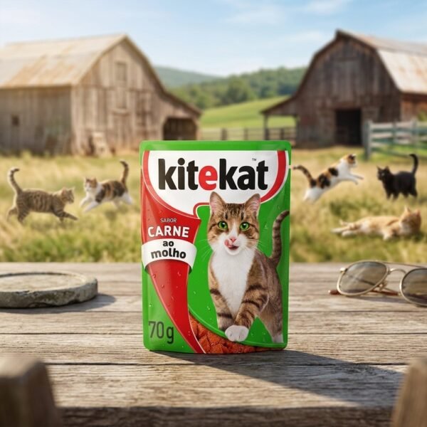 Sachê Kitekat para Gatos Adultos Sabor Carne 70g embalagem frontal