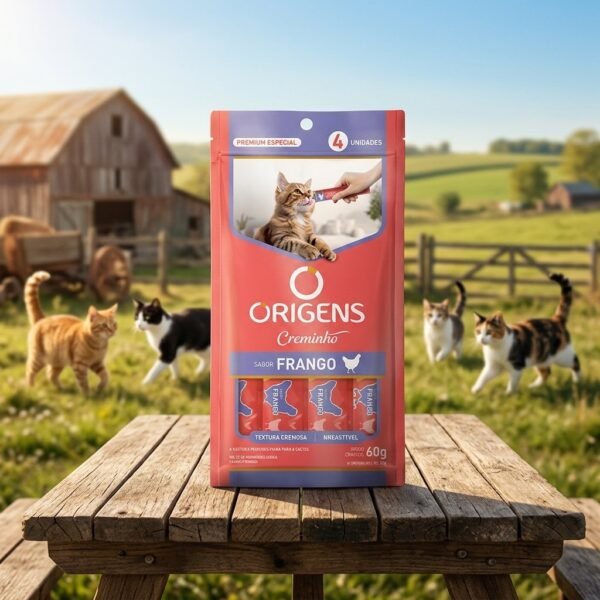 Embalagem de Creminho Frango Origens para Cães 60g, snack cremoso sabor frango